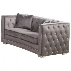 Ruby 61 in. L Gray Velvet 2 Seater Loveseats by Best Master Furniture