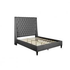 Bellanova Gray Tufted Velvet Queen Platform Bed by Best Master Furniture