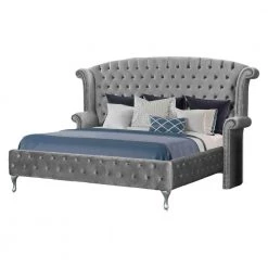 Bel-Air Grey California King Crushed Velvet With Crystal Studs Bed by Best Master Furniture