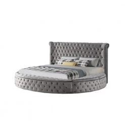 Isabella Grey California King Tufted Round Platform Bed by Best Master Furniture