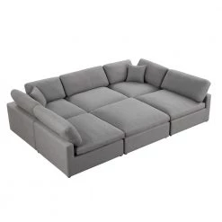 Remington 118 in. W Armless 6-piece Linen Symmetrical Sectional Sofa in Gray (6-Seater) by Best Master Furniture
