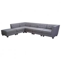 Brenda 6-Piece Gray Linen Fabric Modular Symmetrical Sectionals by Best Master Furniture