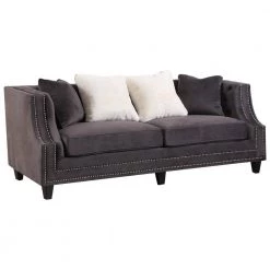 Ciel 86 in. L Gray Velvet 3 Seater Sofa by Best Master Furniture
