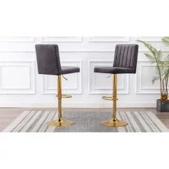 Yucca 38.5 in. H - 46.5 in. H Gray/Gold Adjustable Velvet Swivel Bar Stools (Set of 2) by Best Master Furniture -Inspired Home Sales Store gray gold best master furniture bar stools yk9175gg 31 1000
