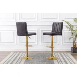 Yucca 38.5 in. H - 46.5 in. H Gray/Gold Adjustable Velvet Swivel Bar Stools (Set of 2) by Best Master Furniture