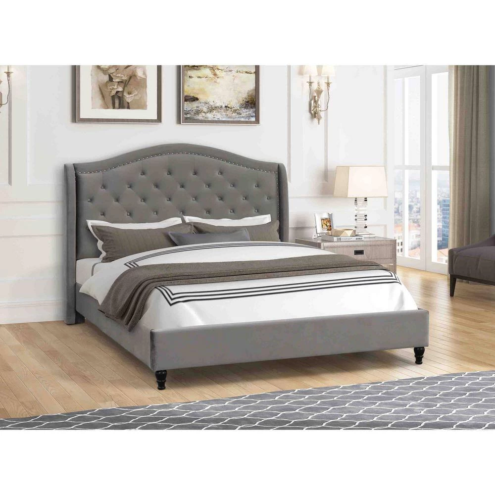 Kaiser Grey Velvet Queen Upholstered Tufted Platform Bed by Best Master Furniture 5 Kaiser Grey Velvet Queen Upholstered Tufted Platform Bed by Best Master Furniture - Image 3