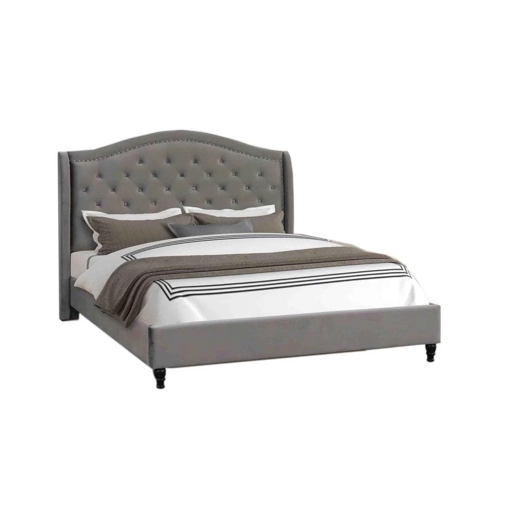 Kaiser Grey Velvet Queen Upholstered Tufted Platform Bed by Best Master Furniture 3 Kaiser Grey Velvet Queen Upholstered Tufted Platform Bed by Best Master Furniture