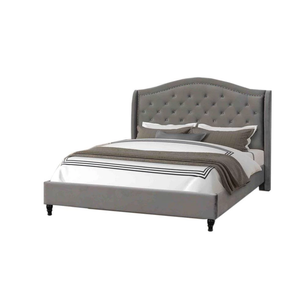 Kaiser Grey Velvet Queen Upholstered Tufted Platform Bed by Best Master Furniture 4 Kaiser Grey Velvet Queen Upholstered Tufted Platform Bed by Best Master Furniture - Image 2