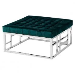 Ratna Tufted Green/Silver Velvet Square Ottoman by Best Master Furniture