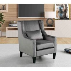 Lucas Gray Velvet Accent Chair with Nailhead Trim by Best Master Furniture -Inspired Home Sales Store grey best master furniture accent chairs ht001vg 31 1000