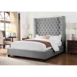 Empress Gray Queen High Profile Platform Bed by Best Master Furniture -Inspired Home Sales Store grey best master furniture panel beds yy128gq 31 1000
