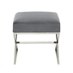Elora Grey/Chrome Upholstered X-Leg Velvet Ottoman by Inspired Home 15 Elora Grey/Chrome Upholstered X-Leg Velvet Ottoman by Inspired Home -Inspired Home Sales Store grey chrome inspired home ottomans on67 02gr hd 44 1000