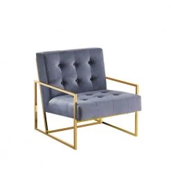 Bradley Grey Velvet With Gold Plated Accent Chair by Best Master Furniture