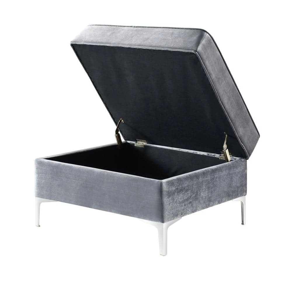 Olivia Grey Velvet Metal Y-Leg Square Storage Ottoman by Inspired Home 4 Olivia Grey Velvet Metal Y-Leg Square Storage Ottoman by Inspired Home - Image 2