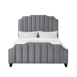 Aizen Gray Bed Frame Material Wood King Size Platform Bed with Upholstered Velvet Features by Inspired Home