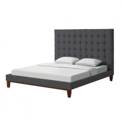 Telford Grey Linen Button Tufted Platform Queen Bedframe by Inspired Home