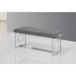 Lucy Grey, Silver Velvet Accent Bench 39 in. D x 18.5 in. H by Best Master Furniture -Inspired Home Sales Store grey silver best master furniture bedroom benches e00 31 1000