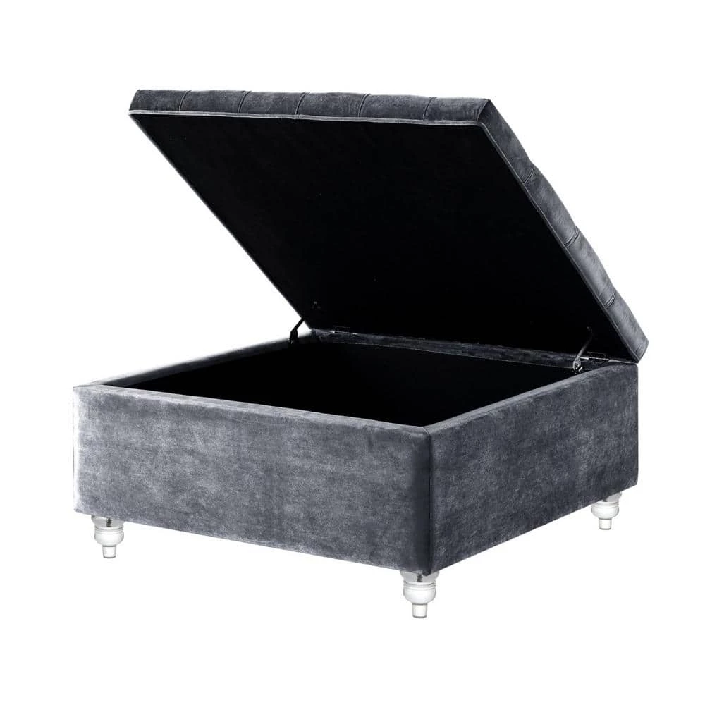 Saige Grey Velvet Tufted Square Acrylic Leg Cocktail Table Storage Ottoman by Inspired Home 4 Saige Grey Velvet Tufted Square Acrylic Leg Cocktail Table Storage Ottoman by Inspired Home - Image 2