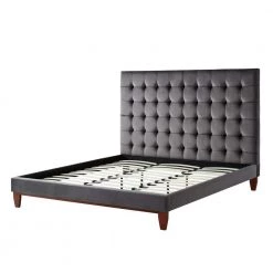 Telford Grey Velvet Button Tufted Platform King Bedframe by Inspired Home