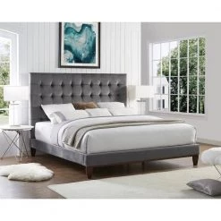 Telford Grey Velvet Button Tufted Platform Queen Bedframe by Inspired Home -Inspired Home Sales Store grey velvet inspired home panel beds bd24 02grq hd 40 1000
