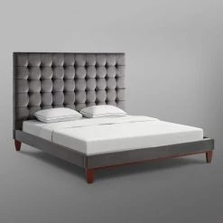 Telford Grey Velvet Button Tufted Platform Queen Bedframe by Inspired Home -Inspired Home Sales Store grey velvet inspired home panel beds bd24 02grq hd e1 1000