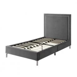 Samuele Silver Grey Full Velvet Platform Bed by Inspired Home