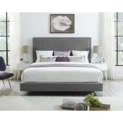 Samuele Grey Velvet Nailhead Trim Platform Queen Bed by Inspired Home -Inspired Home Sales Store grey velvet inspired home panel beds bd34 02grq hd 31 1000