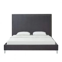 Samuele Grey Velvet Nailhead Trim Platform Queen Bed by Inspired Home -Inspired Home Sales Store grey velvet inspired home panel beds bd34 02grq hd 4f 1000