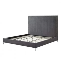 Samuele Grey Velvet Nailhead Trim Platform Queen Bed by Inspired Home