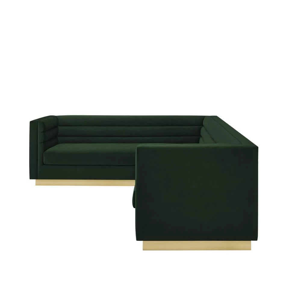 Annemarie 85in Width Square Arm Style Upholstered Velvet Tufted L Shaped Sofa in Hunter Green by Inspired Home 7 Annemarie 85in Width Square Arm Style Upholstered Velvet Tufted L Shaped Sofa in Hunter Green by Inspired Home - Image 5