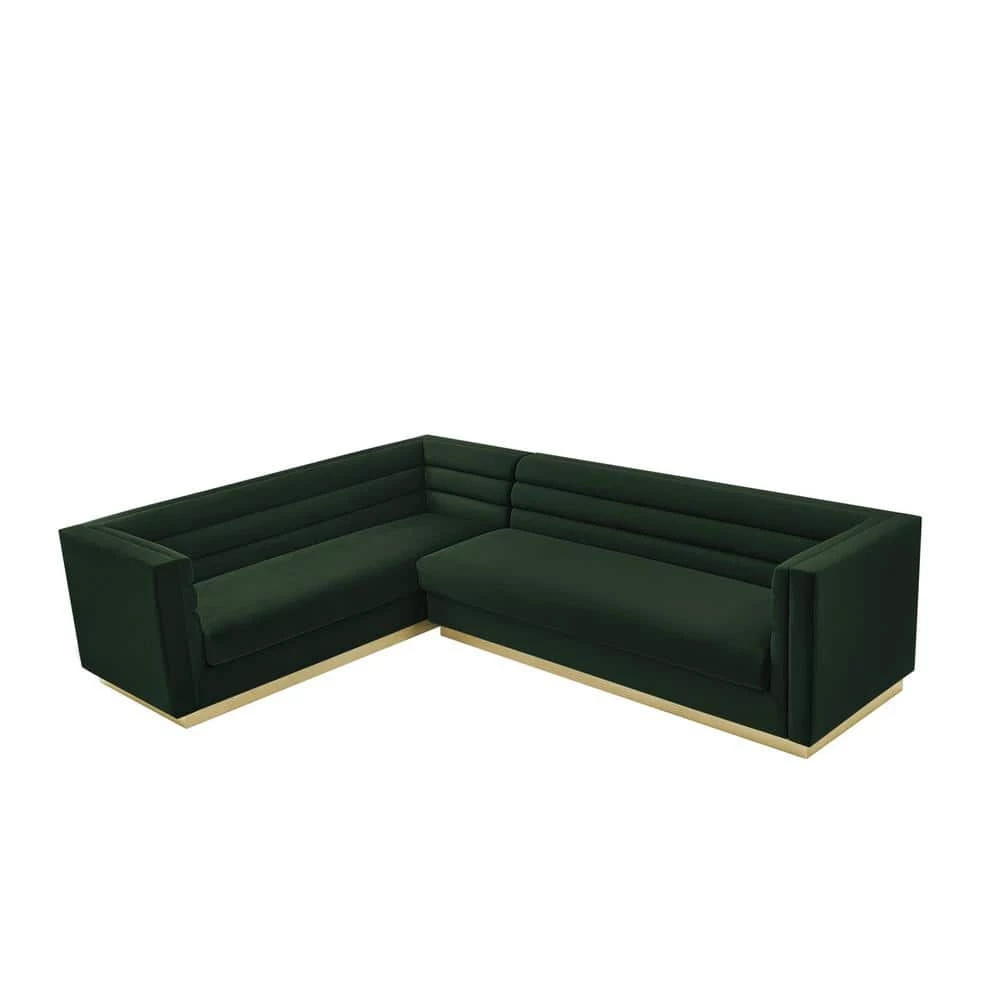 Annemarie 85in Width Square Arm Style Upholstered Velvet Tufted L Shaped Sofa in Hunter Green by Inspired Home 6 Annemarie 85in Width Square Arm Style Upholstered Velvet Tufted L Shaped Sofa in Hunter Green by Inspired Home - Image 4