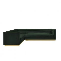 Annemarie 85in Width Square Arm Style Upholstered Velvet Tufted L Shaped Sofa in Hunter Green by Inspired Home