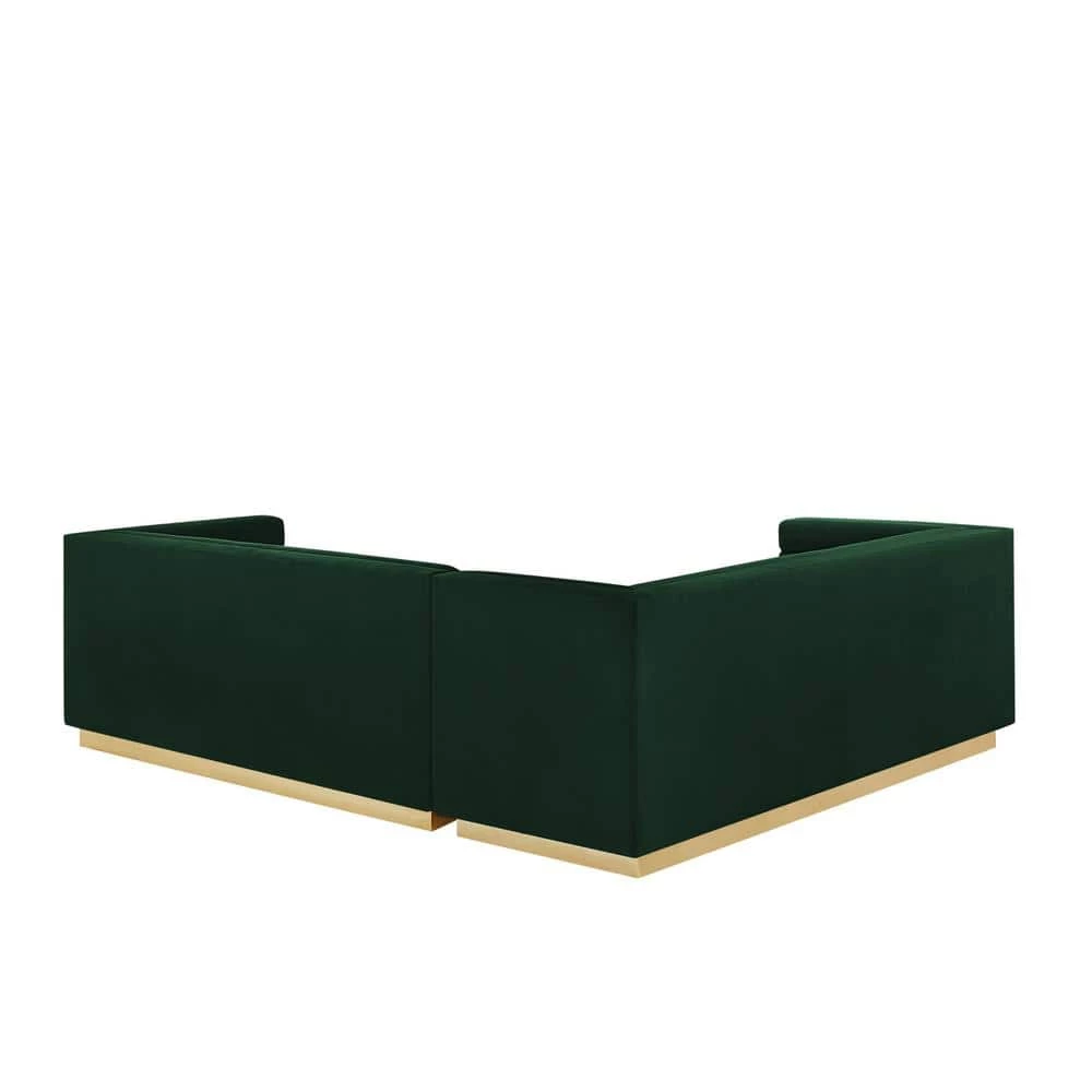 Annemarie 85in Width Square Arm Style Upholstered Velvet Tufted L Shaped Sofa in Hunter Green by Inspired Home 4 Annemarie 85in Width Square Arm Style Upholstered Velvet Tufted L Shaped Sofa in Hunter Green by Inspired Home - Image 2