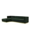 Annemarie 69in Width Square Arm Style Upholstered Velvet Tufted L Shaped Sofa in Hunter Green by Inspired Home