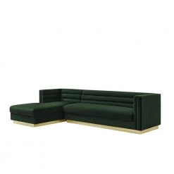 Annemarie 69in Width Square Arm Style Upholstered Velvet Tufted L Shaped Sofa in Hunter Green by Inspired Home