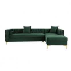 Olivia Hunter Green/Silver/Gold Velvet 4-Seater L-Shaped Right-Facing Sectional Sofa with Nailheads by Inspired Home 16 Olivia Hunter Green/Silver/Gold Velvet 4-Seater L-Shaped Right-Facing Sectional Sofa with Nailheads by Inspired Home -Inspired Home Sales Store hunter green silver gold velvet right inspired home sectional sofas sr01 02hg hd 1f 1000