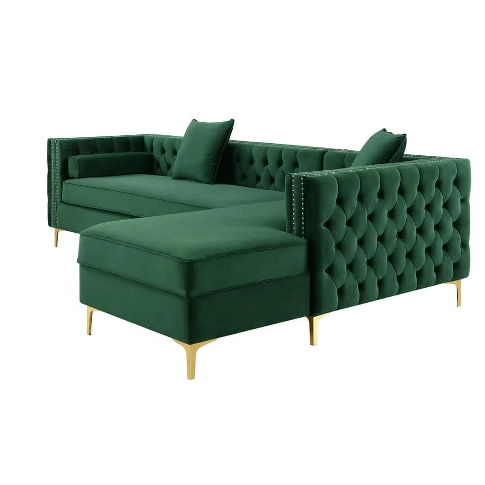 Olivia Hunter Green/Silver/Gold Velvet 4-Seater L-Shaped Right-Facing Sectional Sofa with Nailheads by Inspired Home 9 Olivia Hunter Green/Silver/Gold Velvet 4-Seater L-Shaped Right-Facing Sectional Sofa with Nailheads by Inspired Home - Image 7