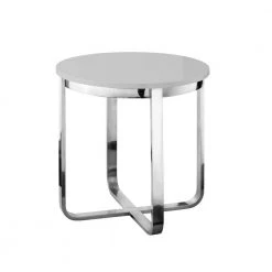 Lanna Light Grey/Chrome End Table High Gloss Lacquer Finish Top by Inspired Home