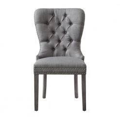 Nevaeh Light Grey Linen Ring Handle Nailhead Dining Chair (Set of 2) by Inspired Home