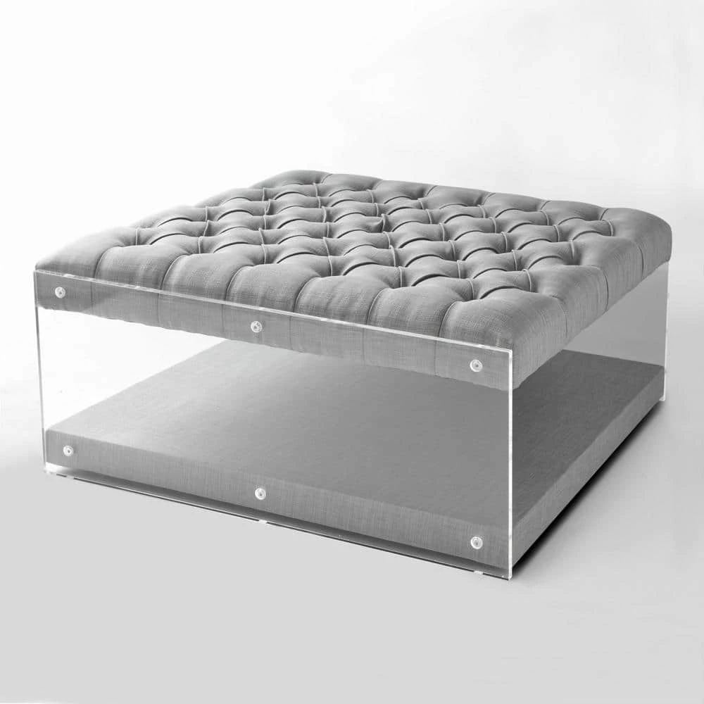Fleur Light Grey Linen Ottoman Cocktail Table with Button Tufted Clear Acrylic Sides by Inspired Home 6 Fleur Light Grey Linen Ottoman Cocktail Table with Button Tufted Clear Acrylic Sides by Inspired Home - Image 4
