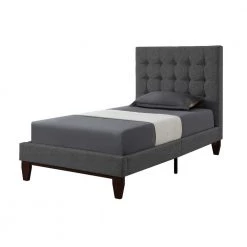 Telford Light Grey Linen Twin Size Platform Bed by Inspired Home