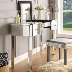 Isla Mirrored Vanity Table with 2-Drawers Lift-Up Top by Inspired Home