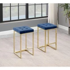 Jersey 26.5 in. H Navy Velvet Counter Height Stool in Gold (Set of 2) by Best Master Furniture -Inspired Home Sales Store navy best master furniture bar stools jl020vn 31 1000