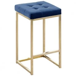 Jersey 26.5 in. H Navy Velvet Counter Height Stool in Gold (Set of 2) by Best Master Furniture