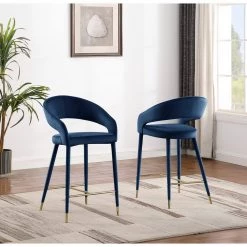 Jacques 37 in. H Velvet Navy Counter Height Dining Chairs (Set of 2) by Best Master Furniture -Inspired Home Sales Store navy best master furniture bar stools jl022vn 31 1000