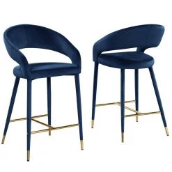 Jacques 37 in. H Velvet Navy Counter Height Dining Chairs (Set of 2) by Best Master Furniture