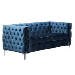 Fleming 60 in. L Navy Velvet 2 Seater Loveseats by Best Master Furniture
