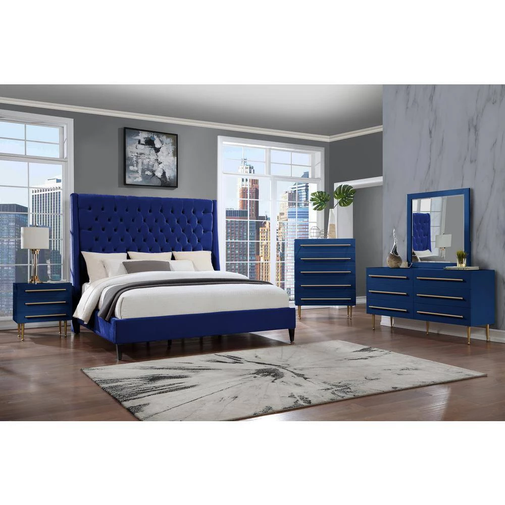 Bellanova Navy Blue Tufted Velvet King Platform Bed by Best Master Furniture 7 Bellanova Navy Blue Tufted Velvet King Platform Bed by Best Master Furniture - Image 5
