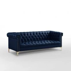Ramona 33.8 in. Navy/Gold Faux Leather 3-Seater Tuxedo Sofa with Nailheads by Inspired Home -Inspired Home Sales Store navy gold pu leather inspired home sofas couches sa40 01ny hd 44 1000