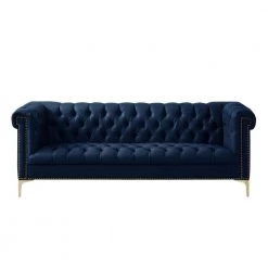 Ramona 33.8 in. Navy/Gold Faux Leather 3-Seater Tuxedo Sofa with Nailheads by Inspired Home -Inspired Home Sales Store navy gold pu leather inspired home sofas couches sa40 01ny hd 4f 1000